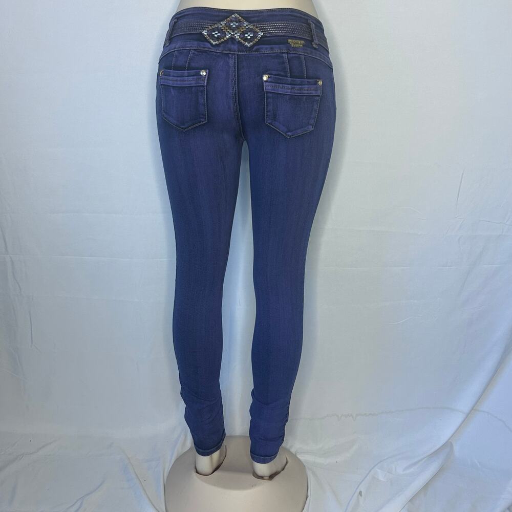 Y2K Tush Push Jeans Low Rise Skinny Blue Embellished Waist Size butt lifting